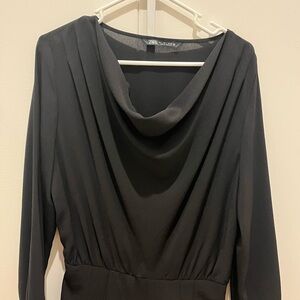 Zara Black Long Sleeve Women's Dress with brown belt